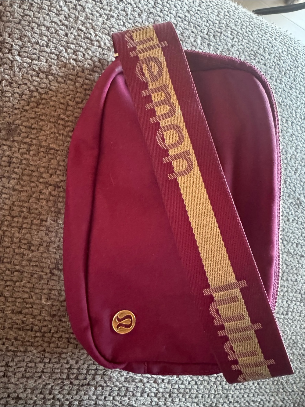 lululemon athletica Burgundy Crossbody Belt Bag with Gold Accent Strap